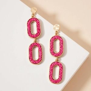 Hot Pink Braided Raffia Dangle Earrings